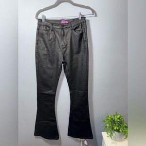 Edikted Luna Black Faux Leather Flare Jeans Size Large EUC Like new!